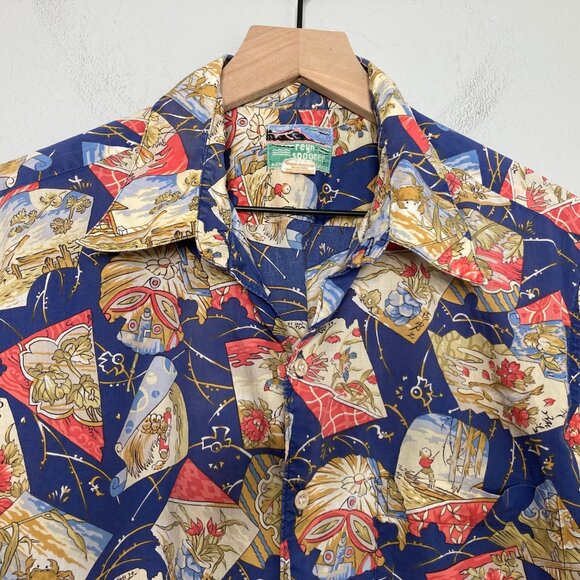 Reyn Spooner Shirt Mens Large Blue Cotton Hawaiian Japanese Floral Graphic Print - Picture 3 of 6